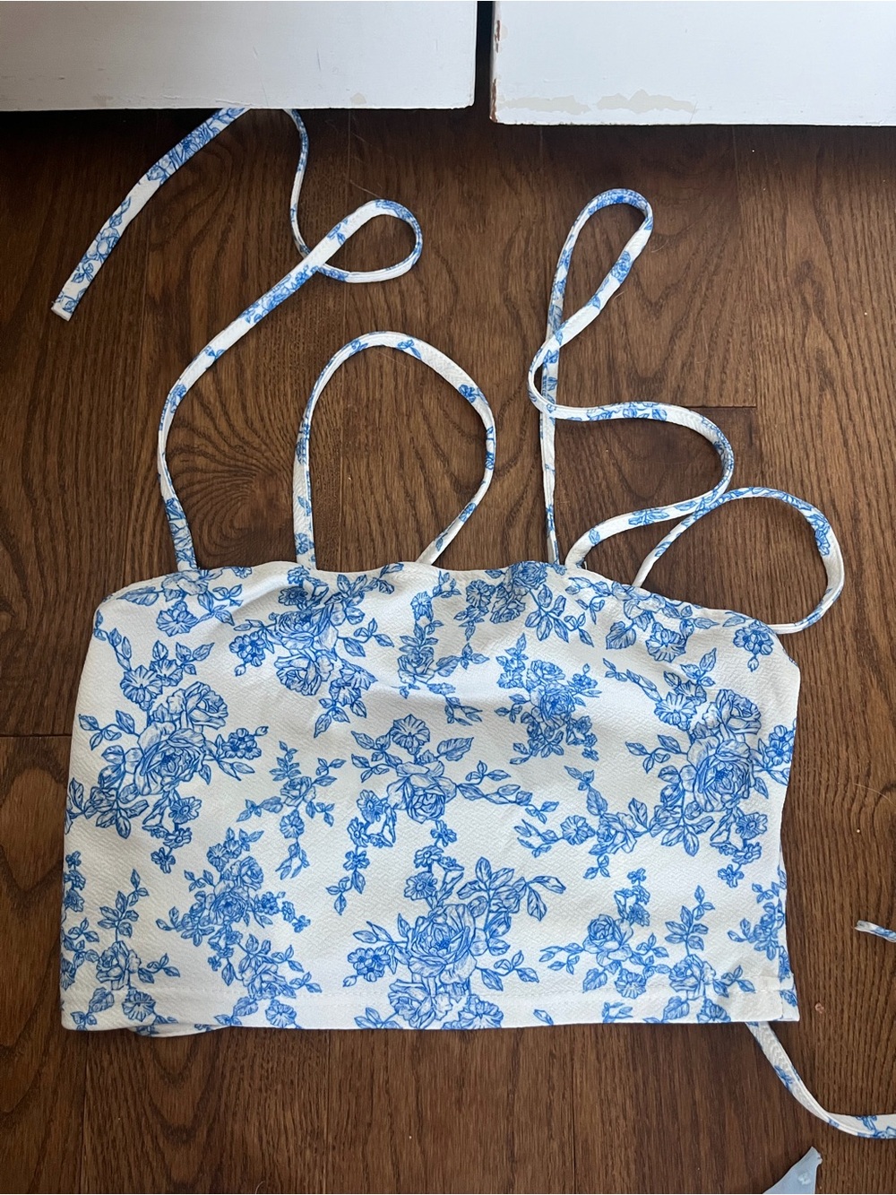 Blue Floral Tie-Strap Crop Top - Unbranded Worn Once